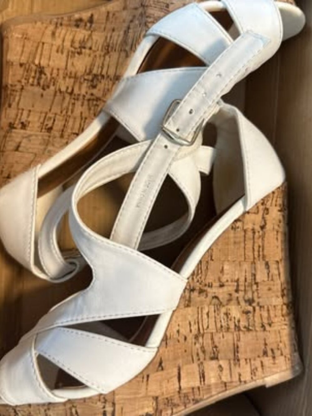 Le Château White Cork Wedge Sandals, Size 5.5